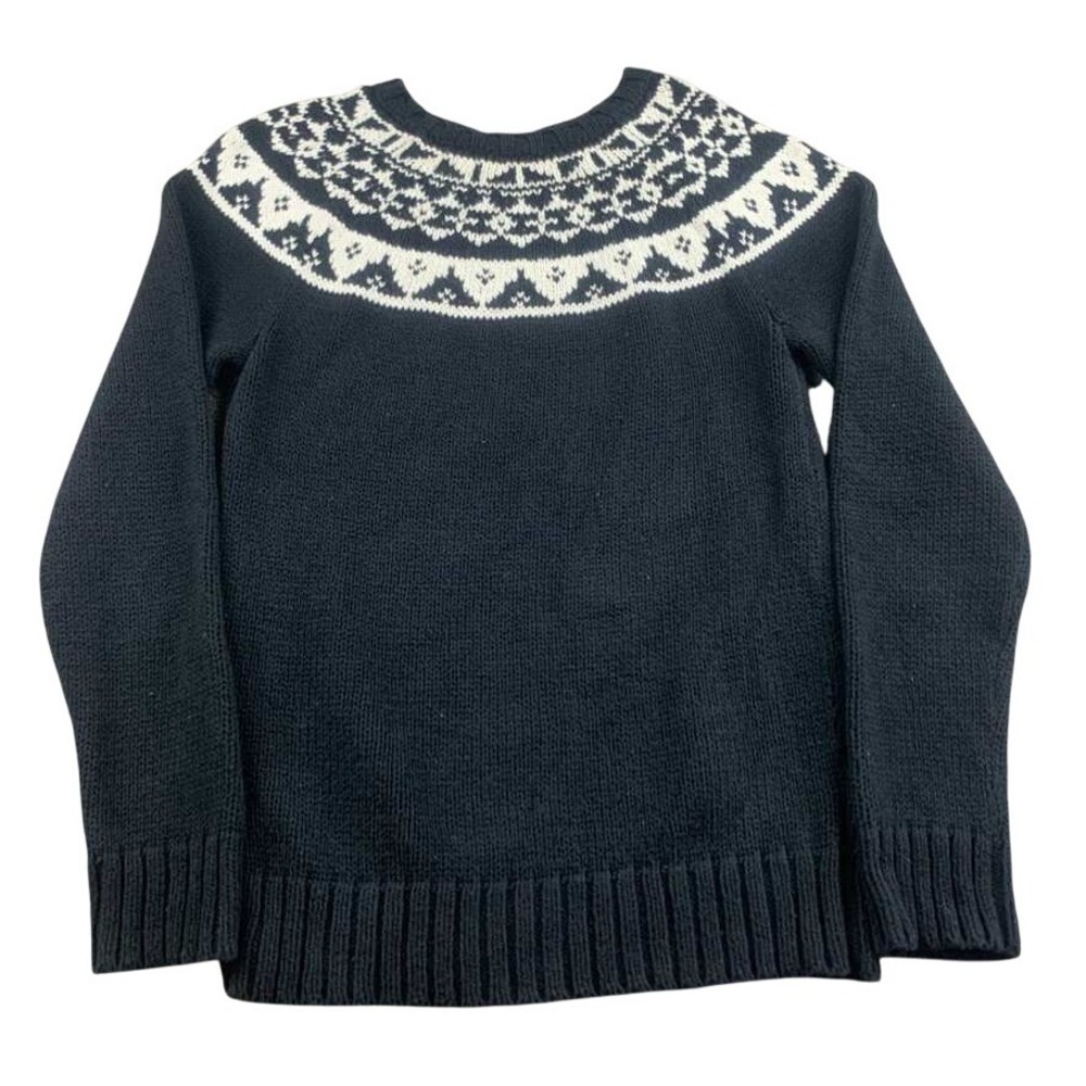 Vintage Polo Ralph Lauren Sweater Women XL Fair Isle Black White Heavy Cotton